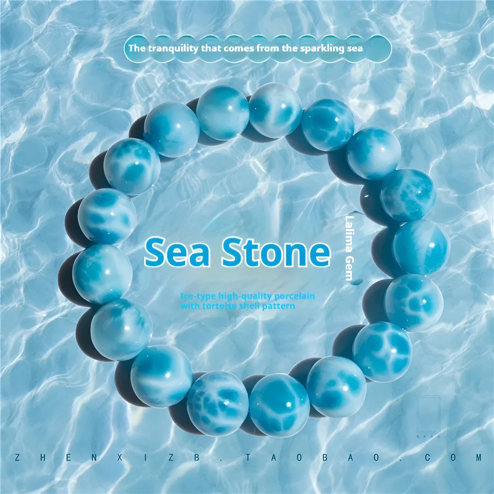 Blue bodhi bracelet with natural sea-pattern crystals and pearl accents in Maillard style