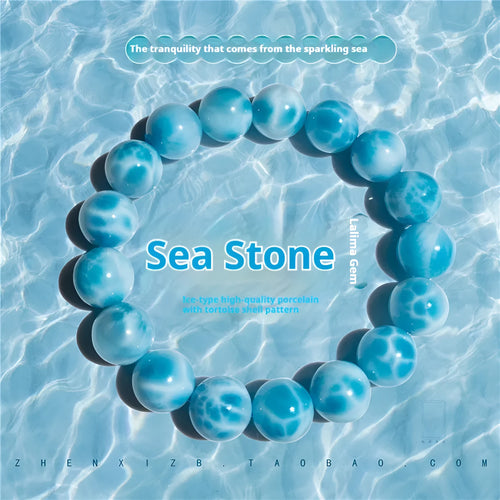 Blue bodhi bracelet with natural sea-pattern crystals and pearl accents in Maillard style