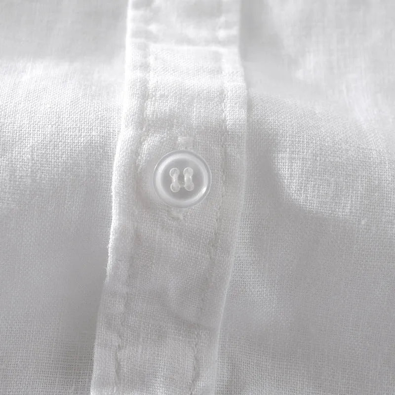 Men's loose fit short sleeve shirt in cotton linen blend fabric available in multiple solid colours