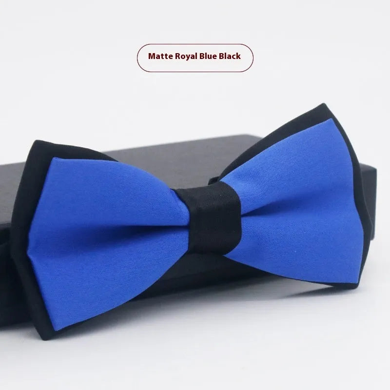 Men's flat head solid colour bow tie in polyester, showing 12cm by 6cm size on a background.