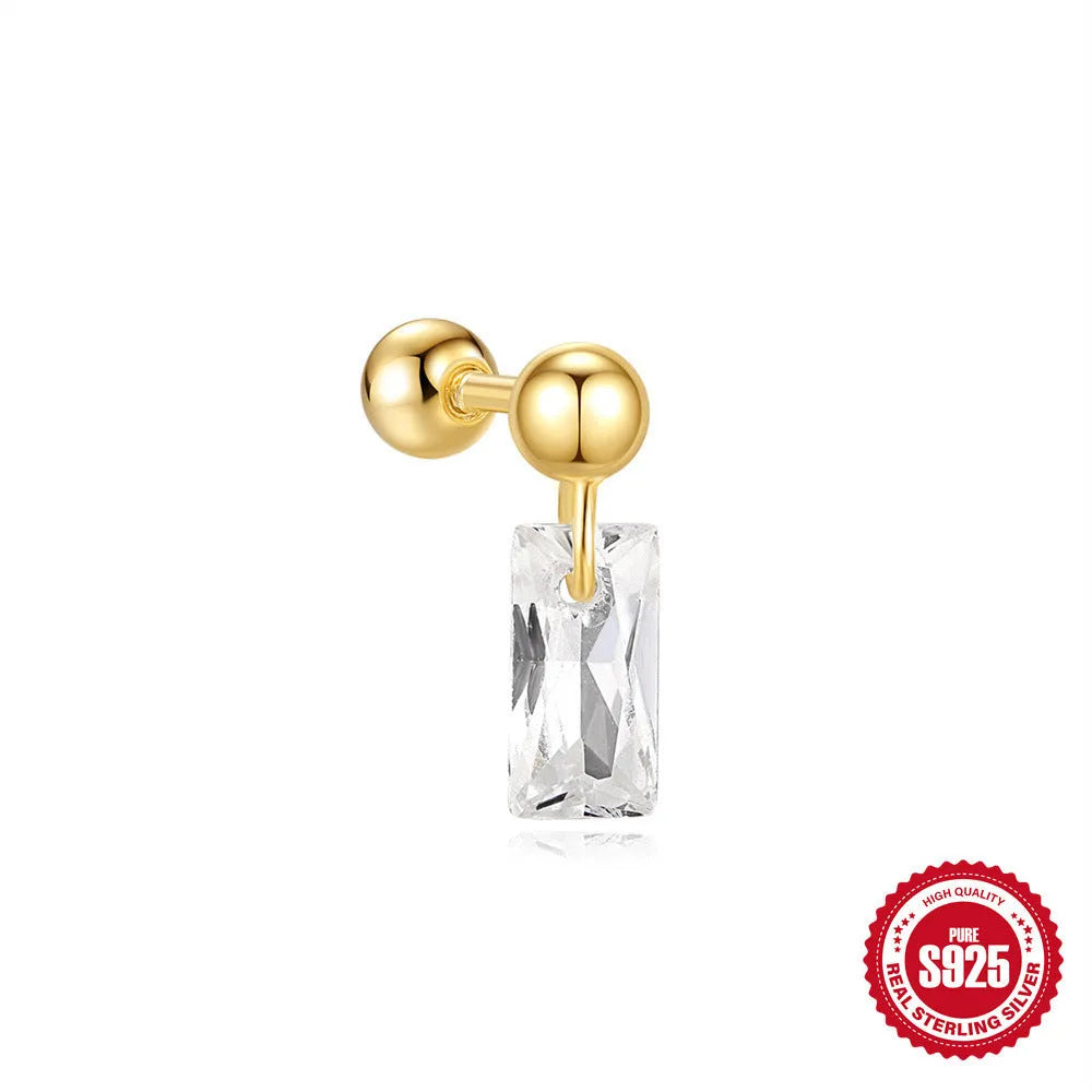 S925 sterling silver red flower stud earrings with square gravel texture in a gold colour.