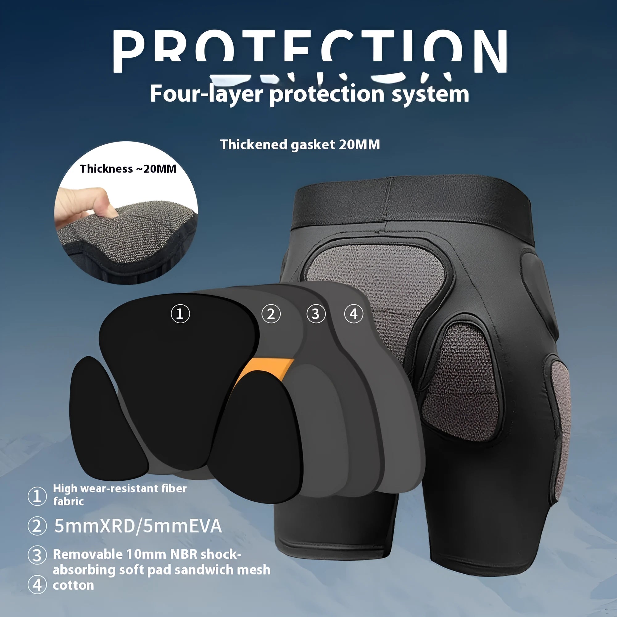 X-ray diffraction skiing hip pads and knee pads set for inner wear cushioning