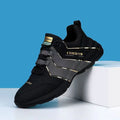 Teenagers outdoor casual sneakers with thick plastic sole and mesh lining in black and gray color matching style