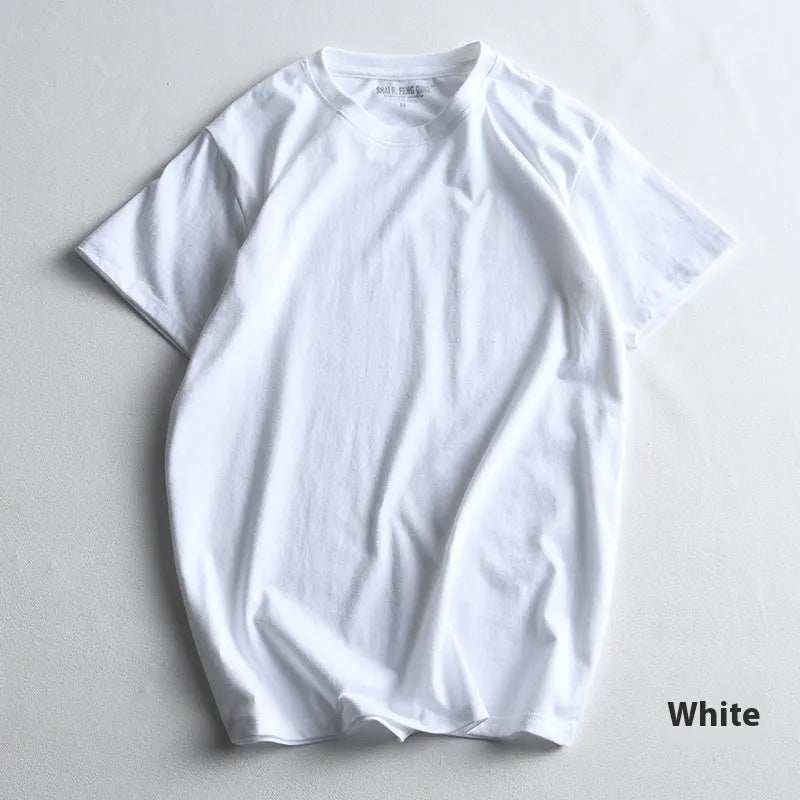 Men's solid colour round neck cotton t-shirt on a hanger