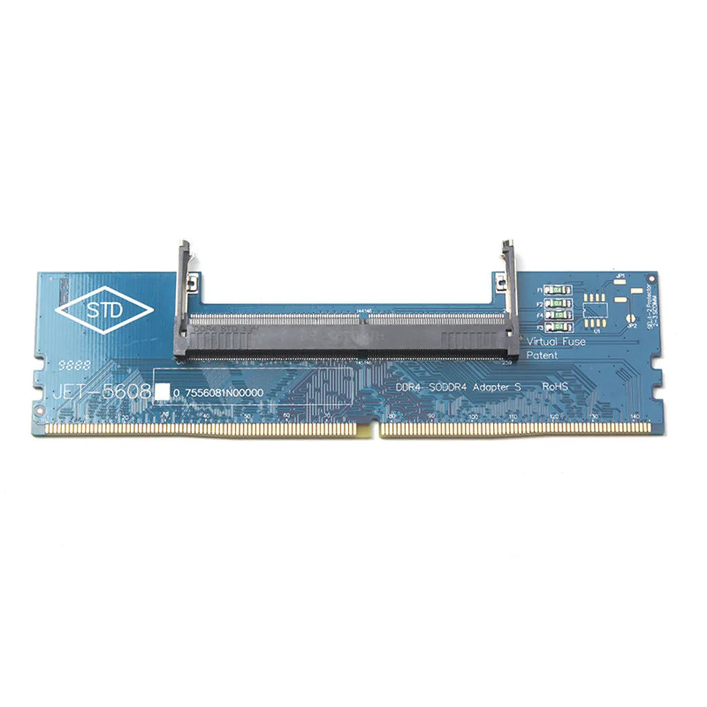 DDR4 laptop to desktop memory adapter card with gold contacts and included memory stick