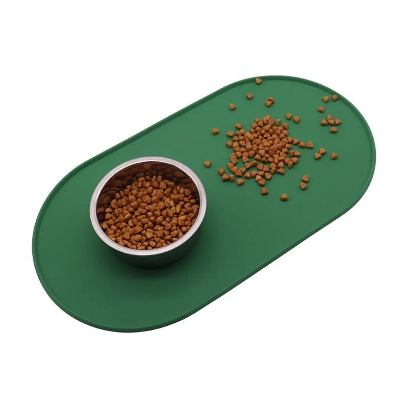 Silicone waterproof cat feeding placemat in green, beige, black, or purple colours