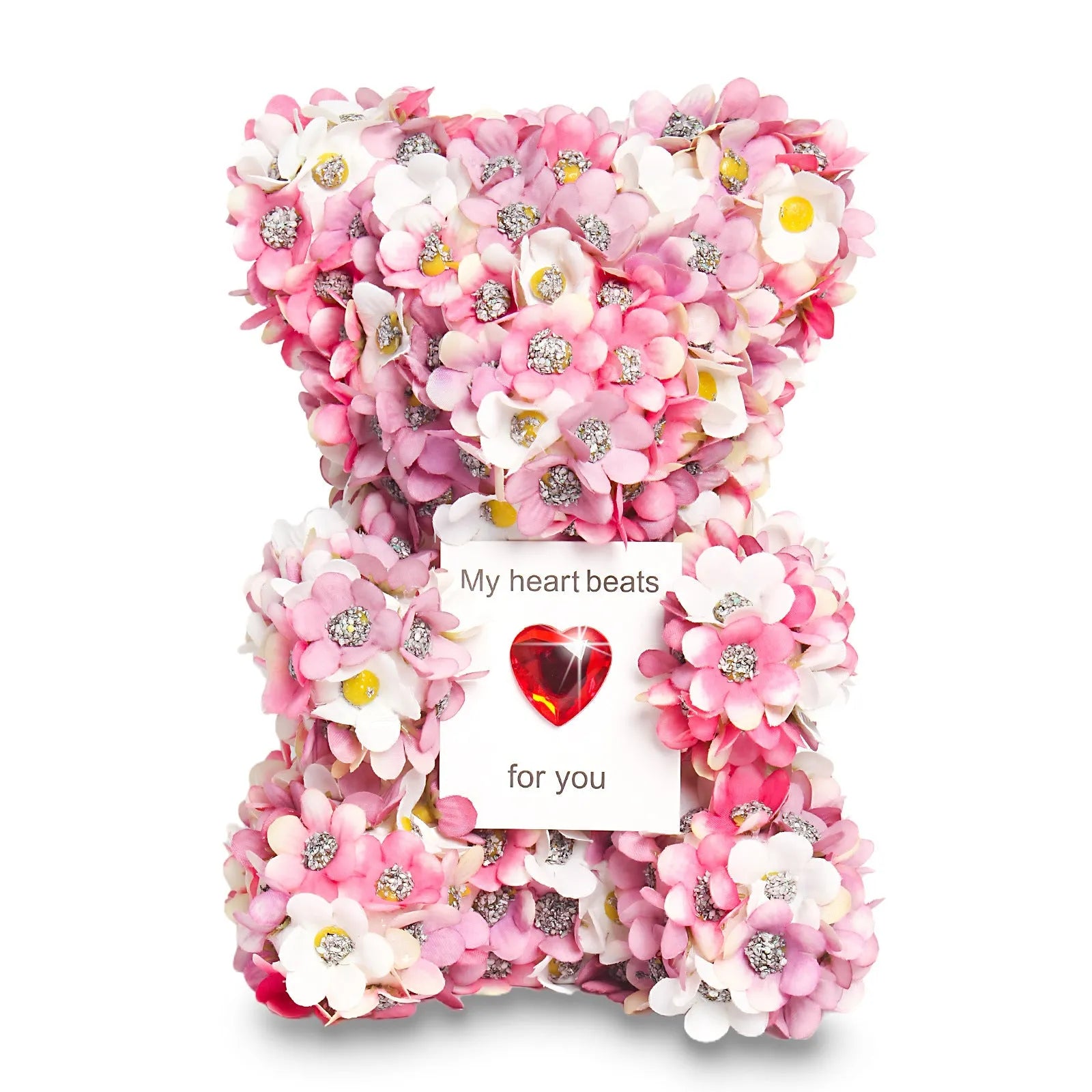Pink artificial rose bear handmade gift ornament with polyester foam construction 17cm