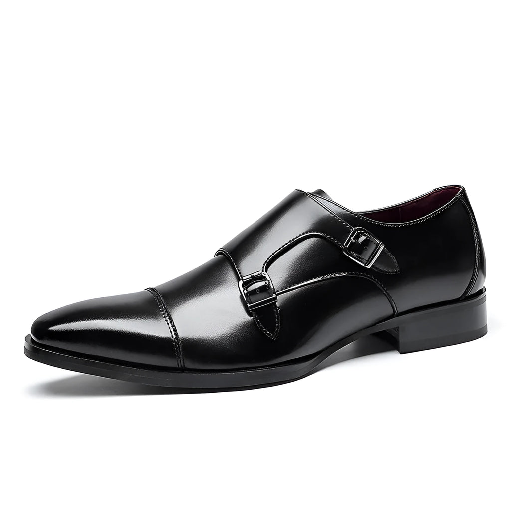 Men's casual leather shoes with square toe in black and light brown options