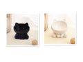 Ceramic cat bowl with neck guard in black and white and pink and blue colour options on a white background