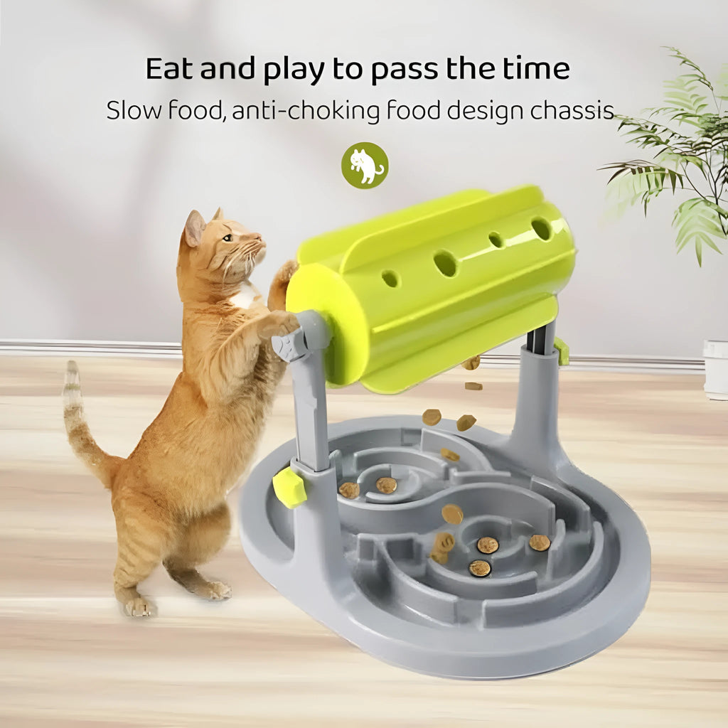 Blue adjustable height interactive dog and cat puzzle feeder slow food bowl toy