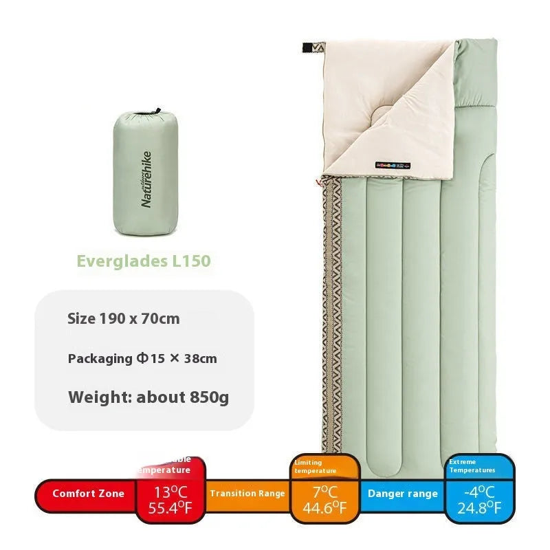 Four Seasons portable camping sleeping bag with storage bag in choice of three colours.
