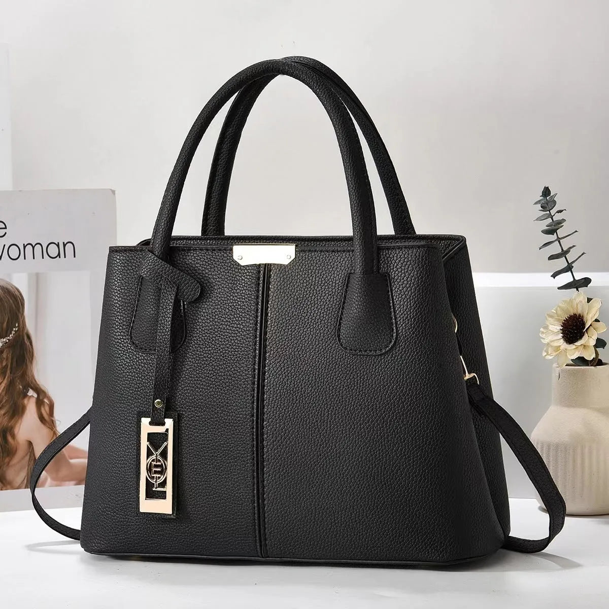 Soft PU women's shoulder bag in horizontal square shape with leather strap, available in multiple colours