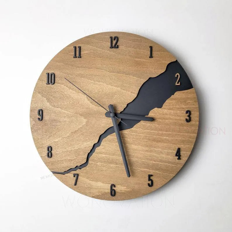 Simple wooden wall clock with minimalist dial in modern design for home décor