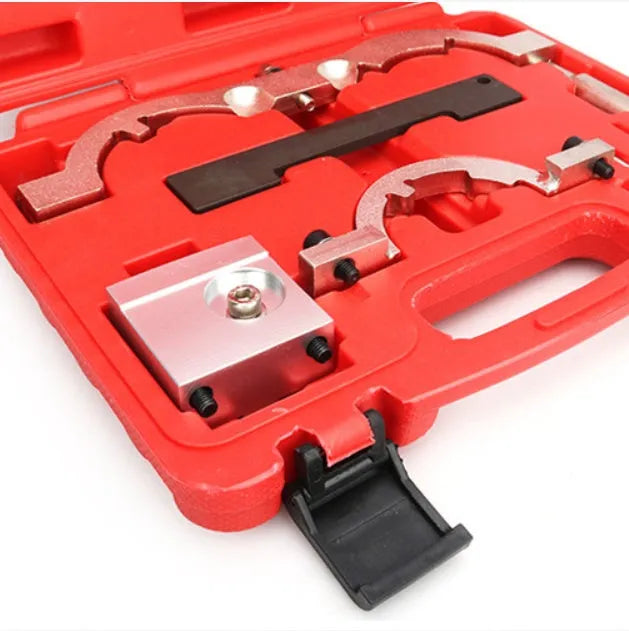 Red Opel 1.4 LUJ engine timing tool kit with seven chrome-vanadium steel tools.