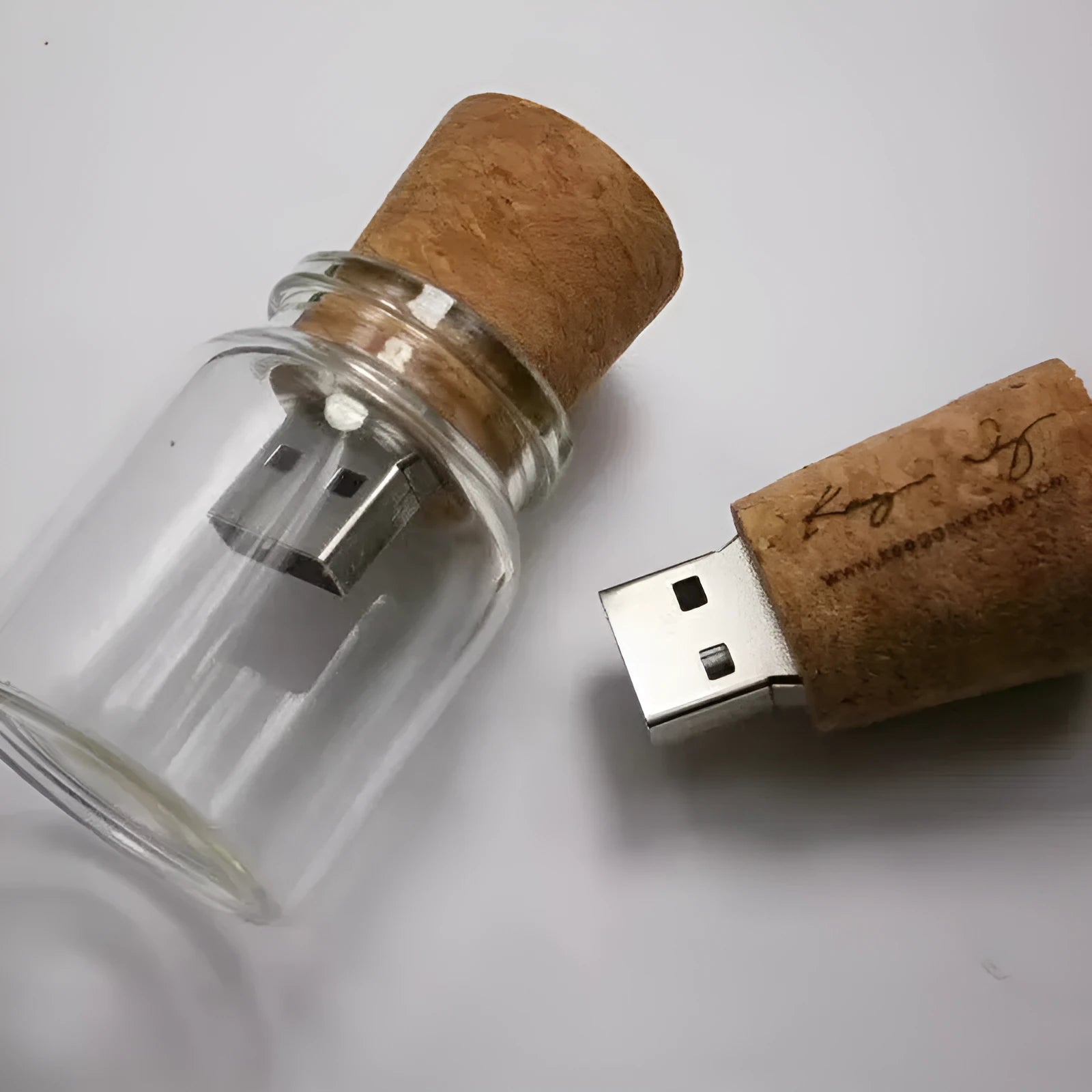 Transparent drift bottle USB flash drive with wooden ship inside, 60mm size