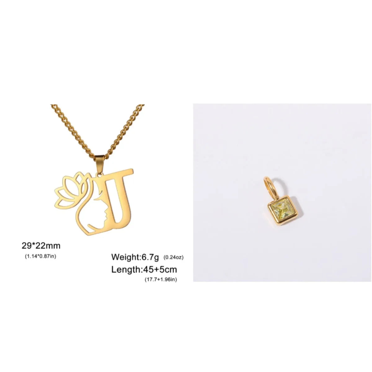 Stainless steel cross chain necklace with single pendant in gold or silver colour