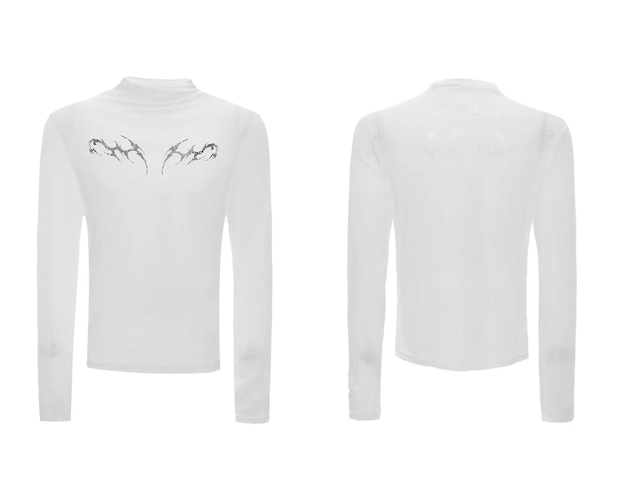 Slim fit black mesh bottoming shirt with long sleeves on a mannequin