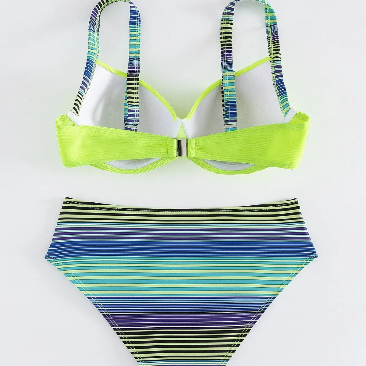 Women's green printed halter bikini with split-side briefs bottoms