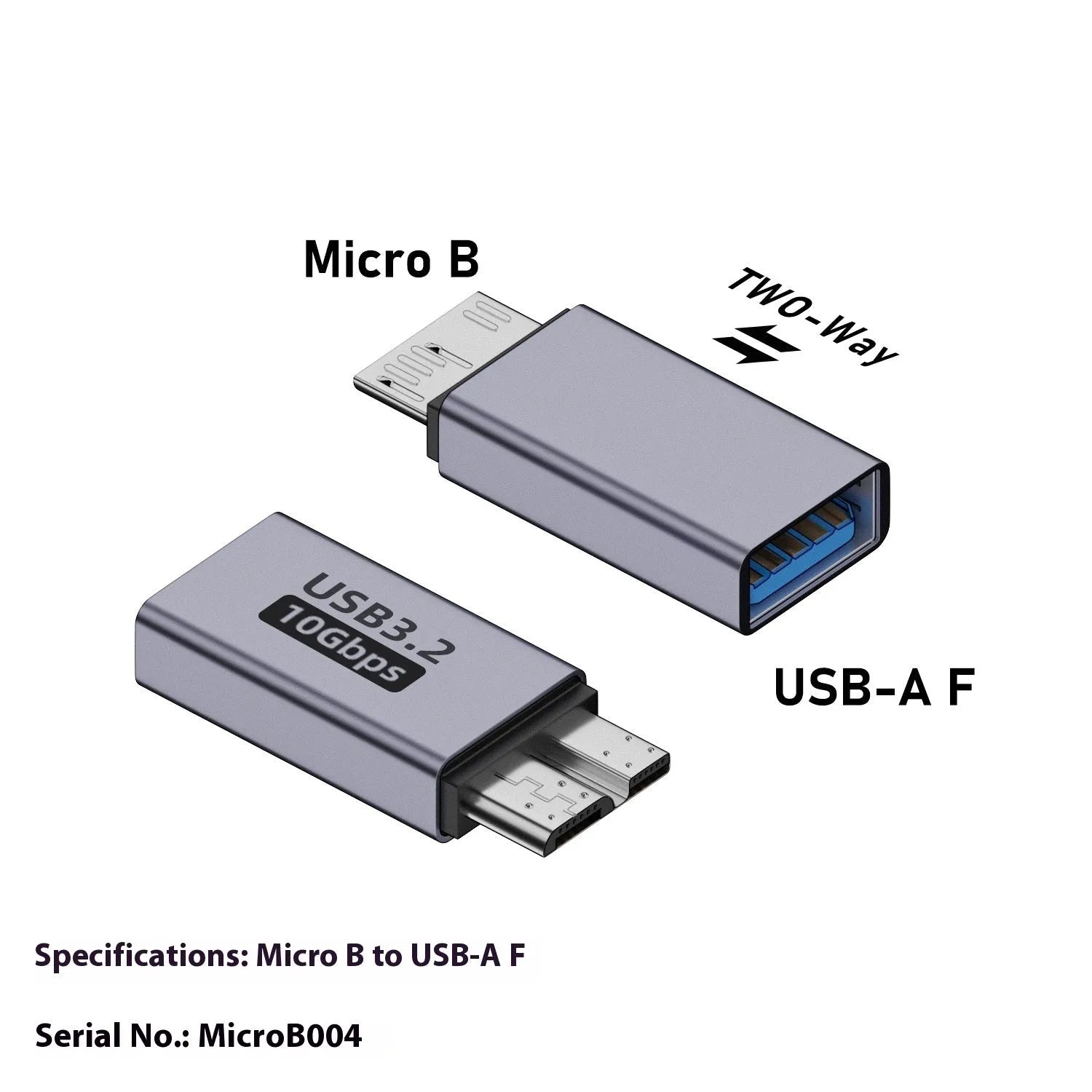 A Micro B adapter converter showing USB and Type-C to Micro B male connections for data transfer and charging.