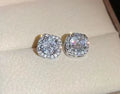 Square diamond geometric earrings for women in silver or gold alloy metal