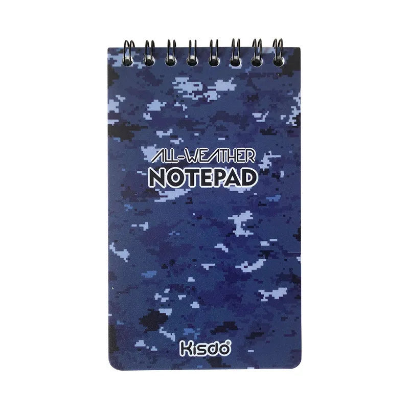 Spiral-bound waterproof office notepad in camouflage colour with stone paper pages.