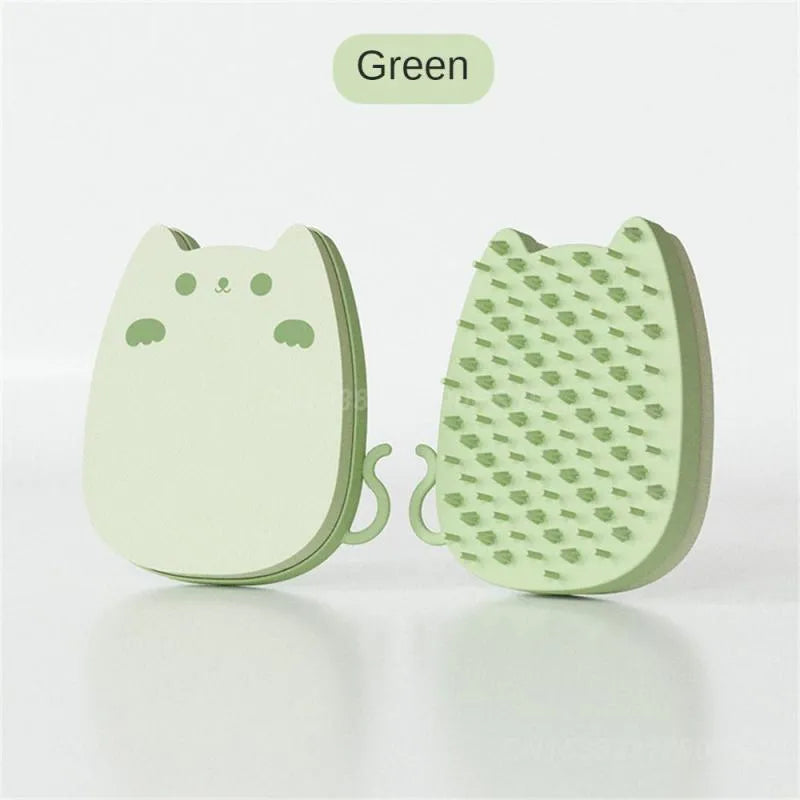 Brown silicone pet grooming comb with dual bristle types for cats and dogs