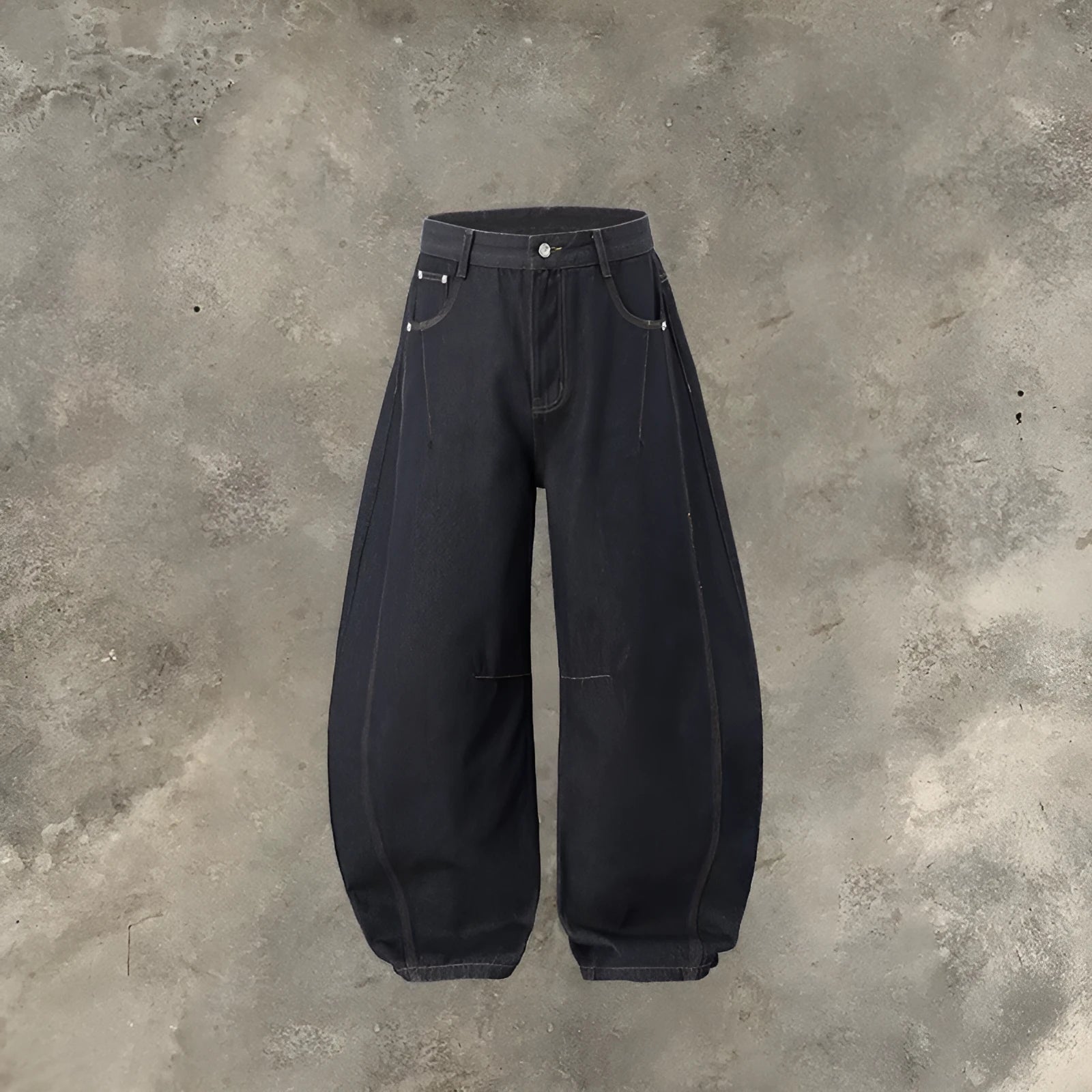 Men's wide leg denim trousers in original cow colour showing full length and relaxed fit