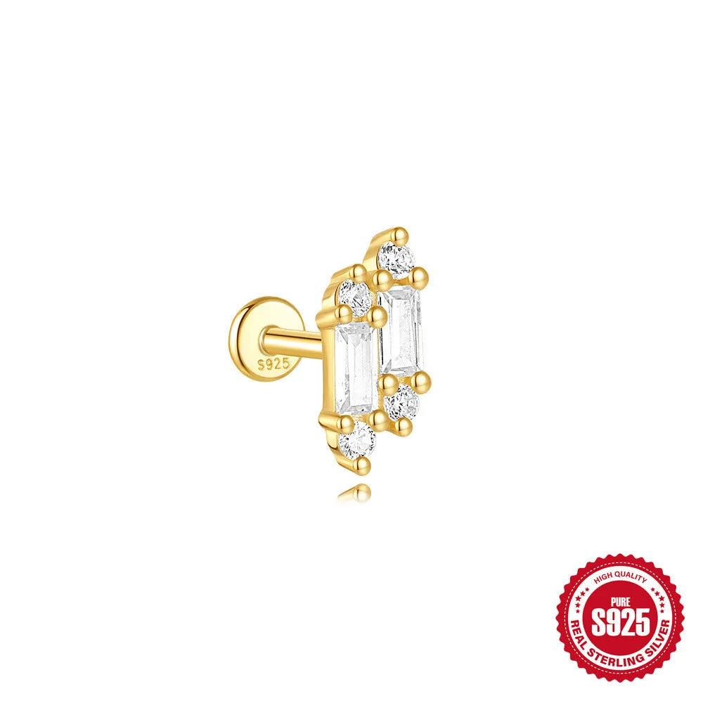 S925 sterling silver geometric kite earrings with rhinestones and chain tassel in gold tone