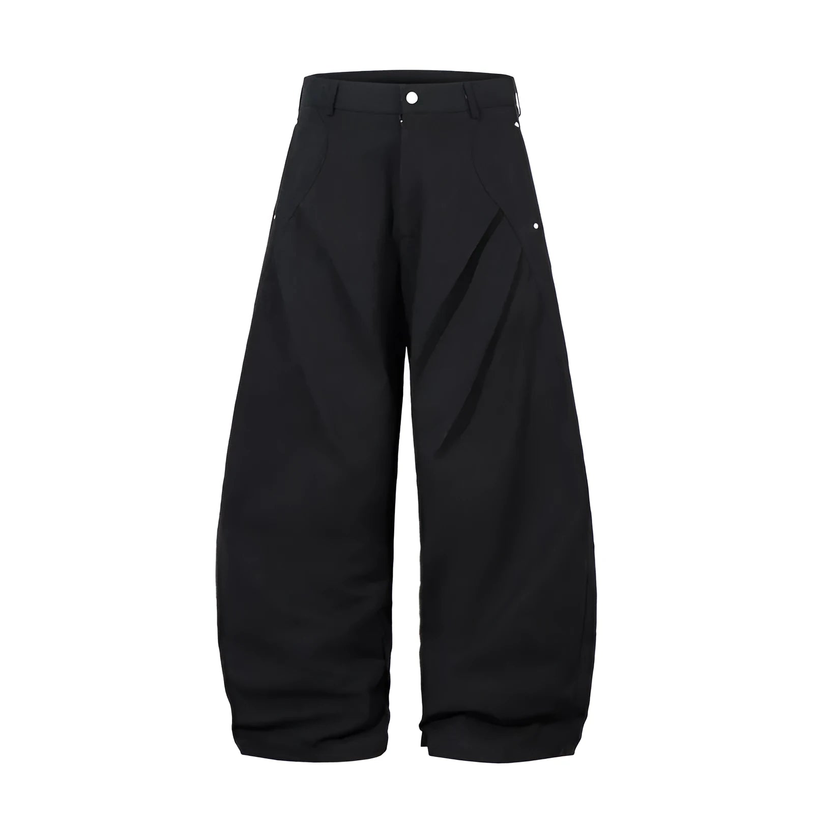 Men's black pleated machete casual trousers with loose-fitting wide-leg design and cotton fabric