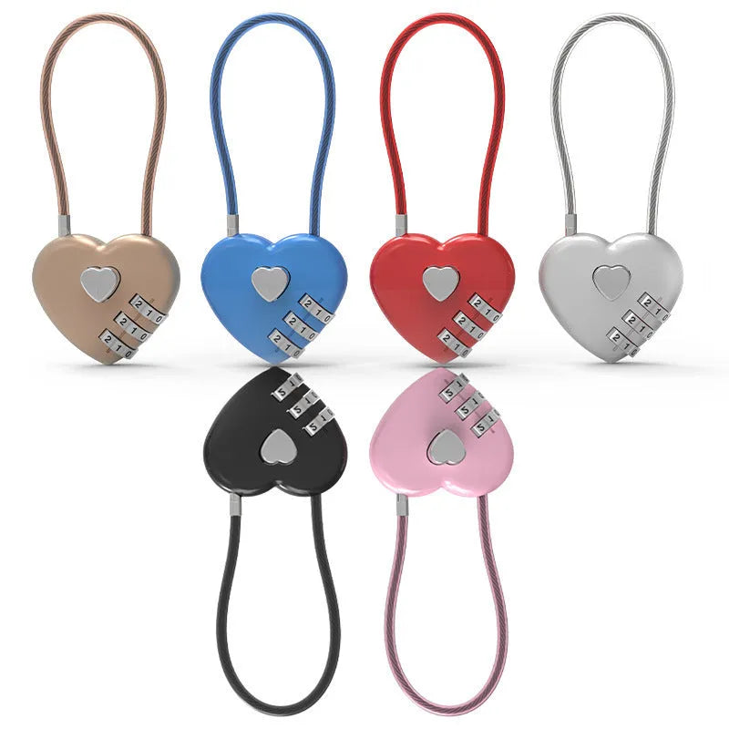 Peach heart shaped cable lock with a long steel rope in a choice of colours.