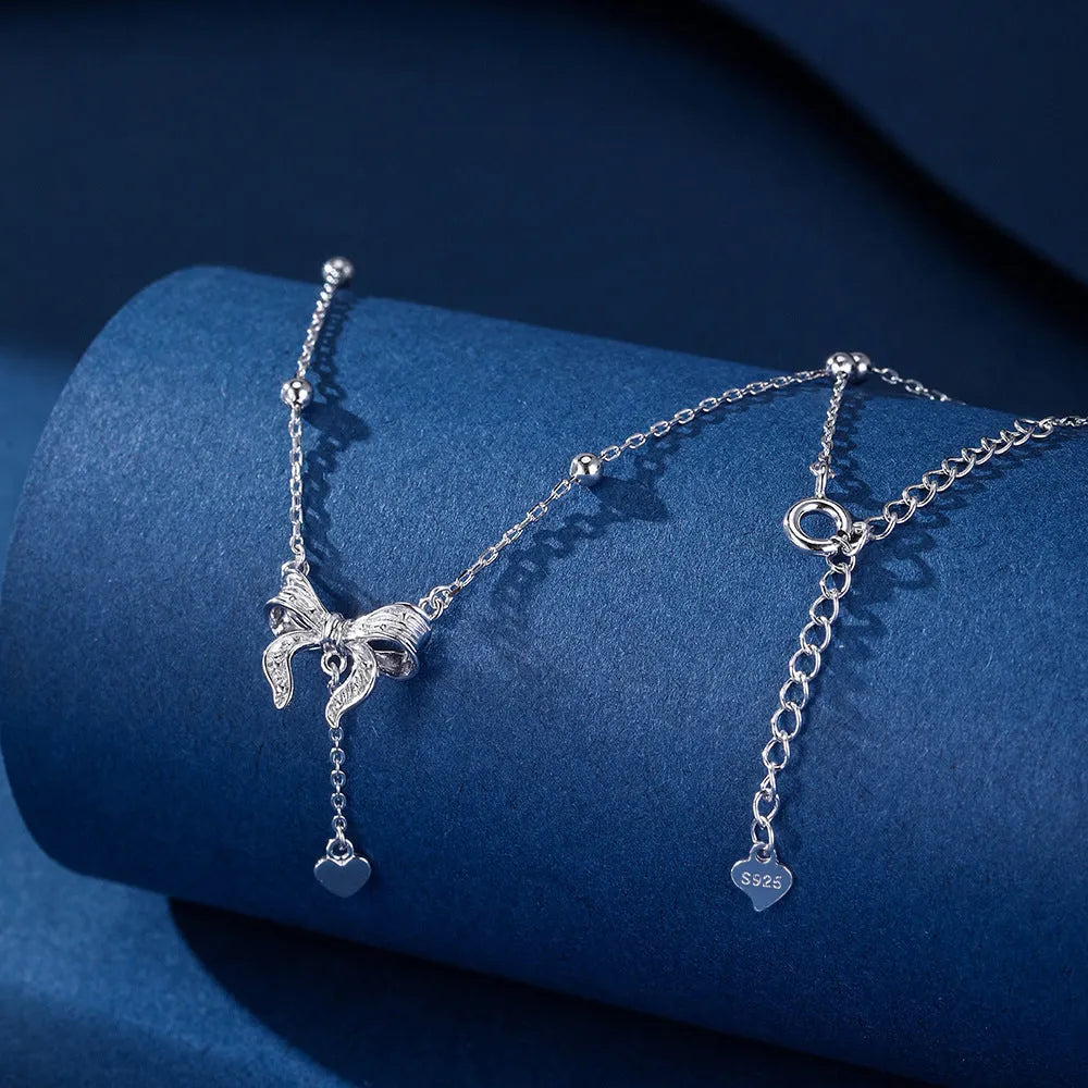 S925 silver butterfly heart pendant clavicle chain necklace with adjustable 40-45cm length