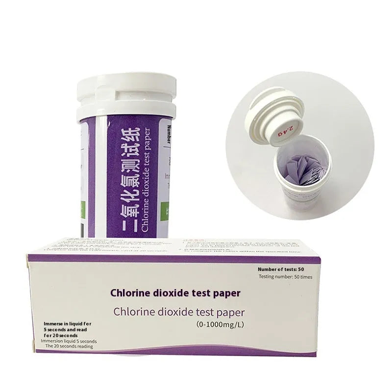 Chlorine dioxide test paper bottle with 50 pieces for water concentration detection 0-1000mg/L