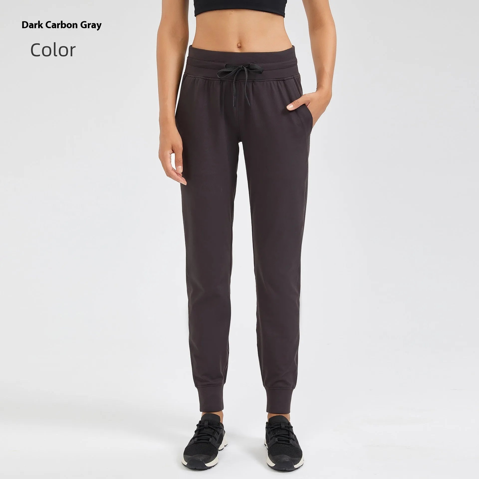 Women's high waist yoga pants with drawstring waistband in various colours
