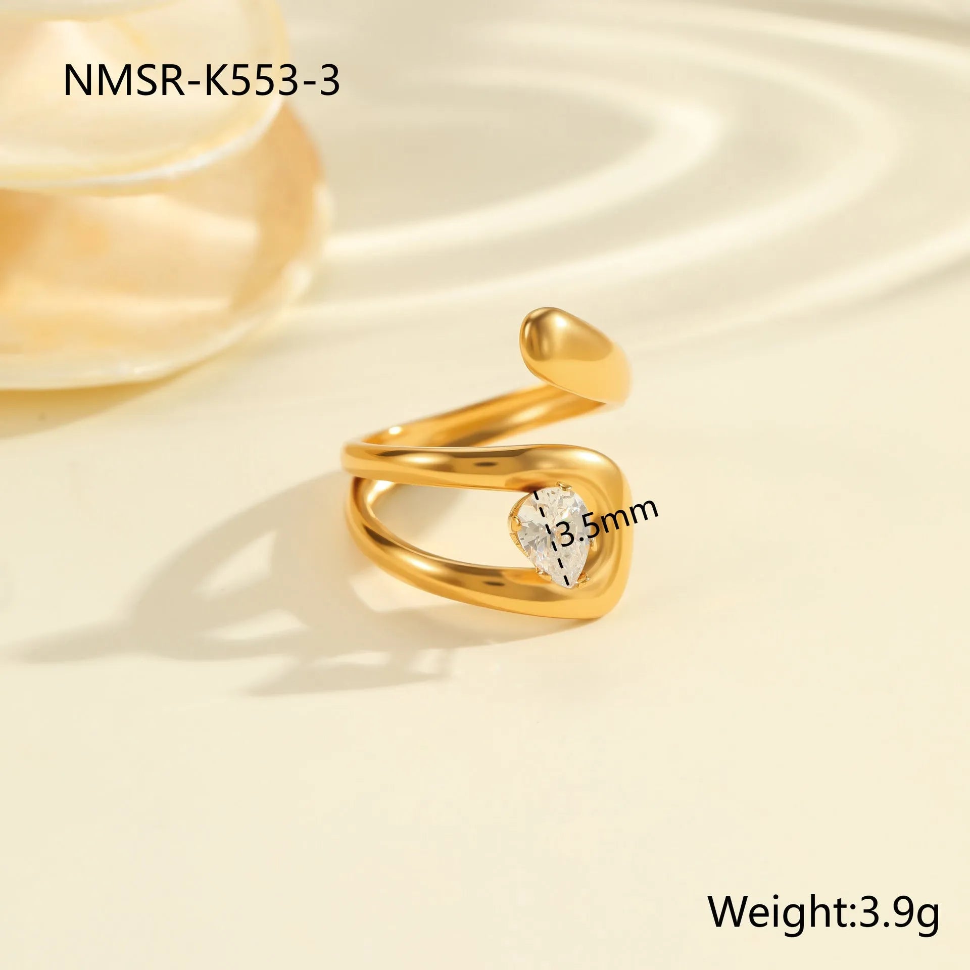 Women's adjustable geometric zircon ring in stainless steel with open mouth design