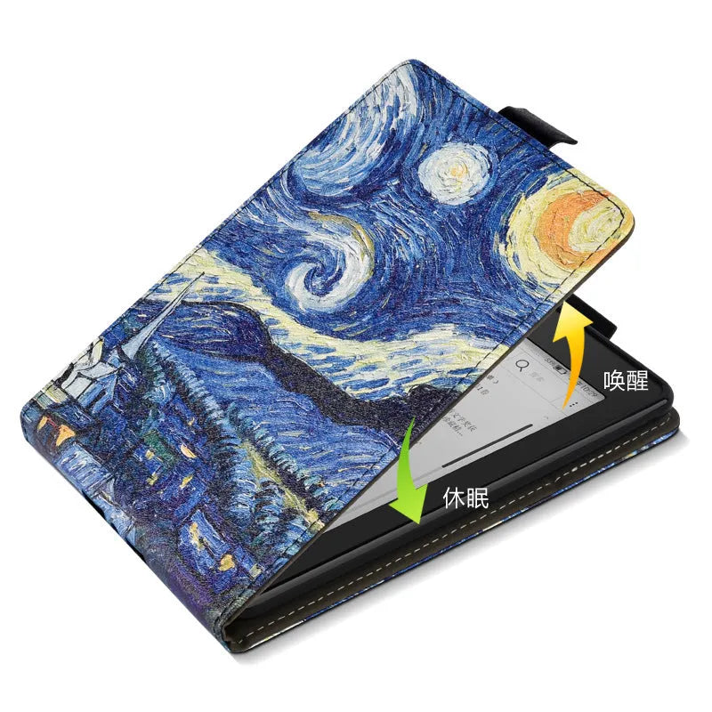 Kindle protective case with bracket handle in TPU material showing embossed design options