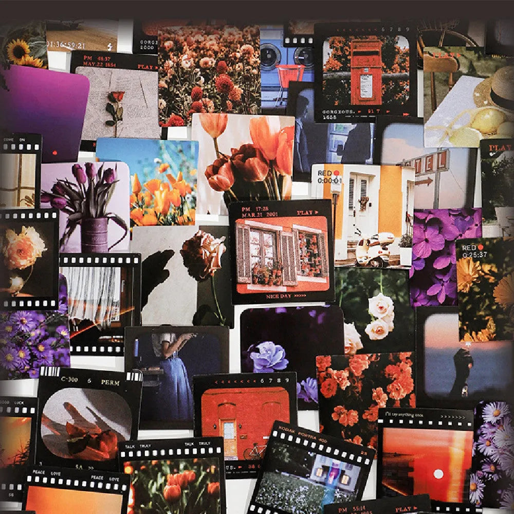 Box of square Nordic style decorative stickers showing six colour themes like Rose Love Letter and Grape Wine.