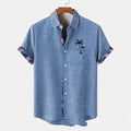 Linen short sleeve shirt with ocean fish pattern lapel in loose casual fit