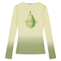 Yellow green women's long sleeve T-shirt with a gradient floral print pattern.