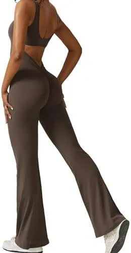 Women's sleeveless flare jumpsuit in polyester fabric for yoga and fitness wear