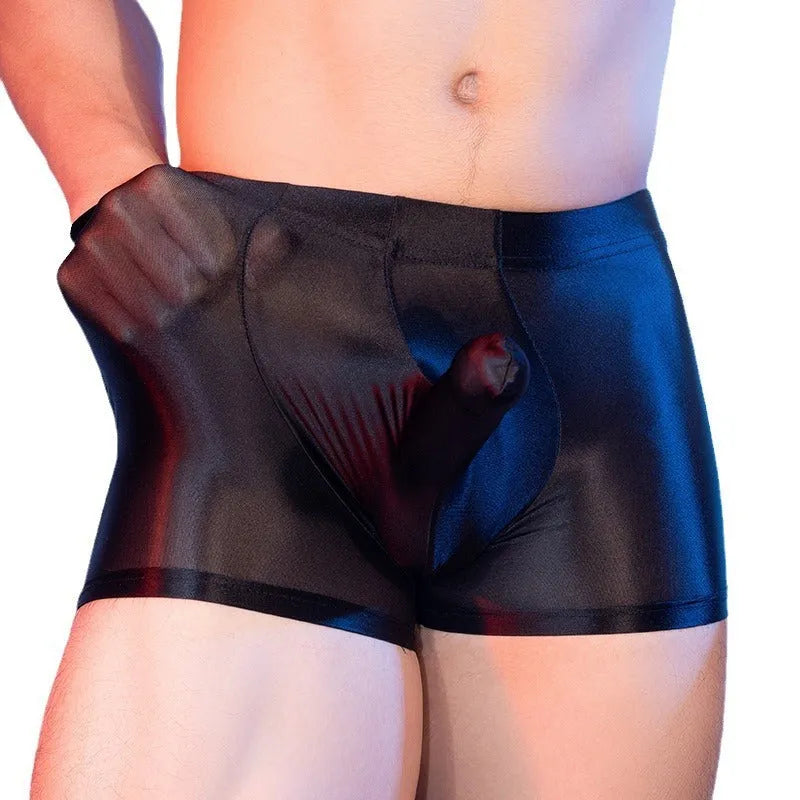 Men's elephant nose design boxer shorts in red with seamless nylon construction and mid waist fit