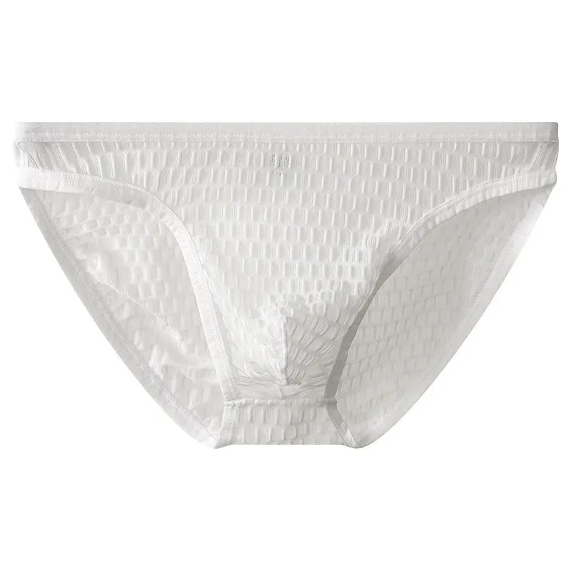 Men's low waist transparent lace underwear in black with quick-drying nylon fabric
