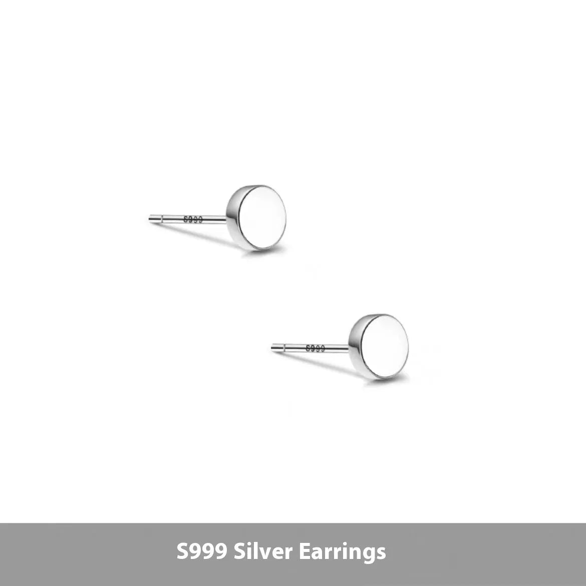 A pair of simple round S999 sterling silver flat ear bone studs on a plain background.