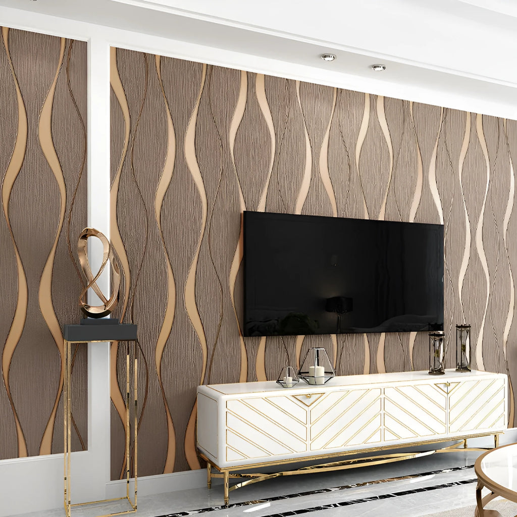 Curved stripe 3D background wallpaper textured surface in deerskin velvet non-woven fabric