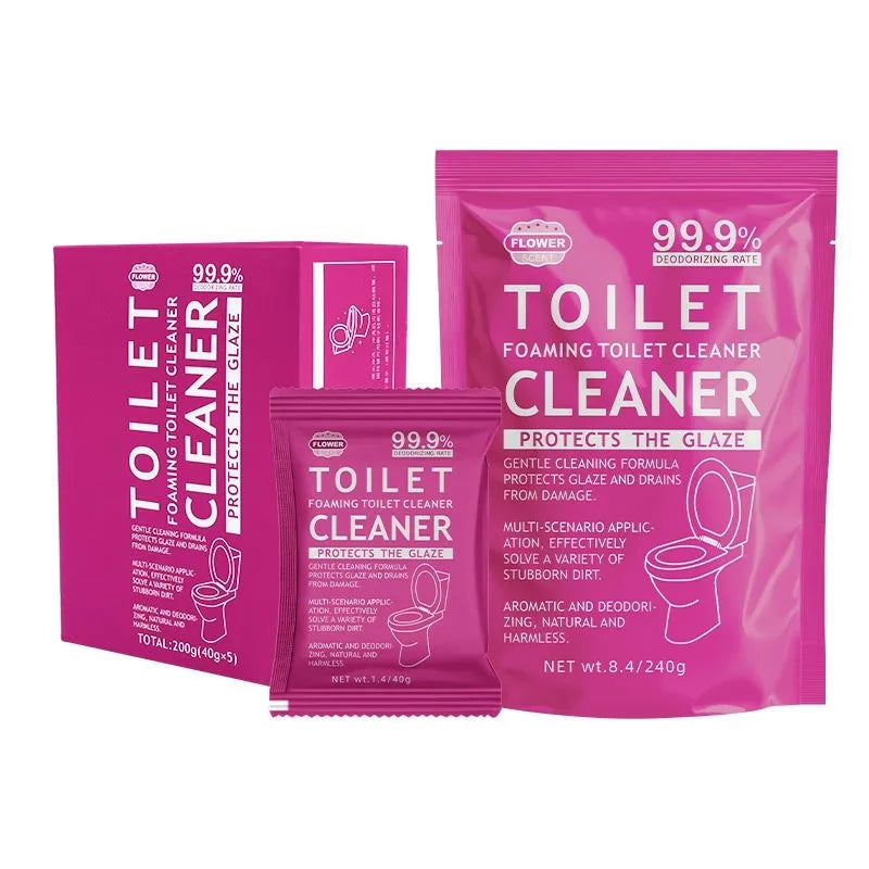 Toilet bubble powder for descaling in blue ocean or pink floral fragrance, 240g bag or box of 5 sachets
