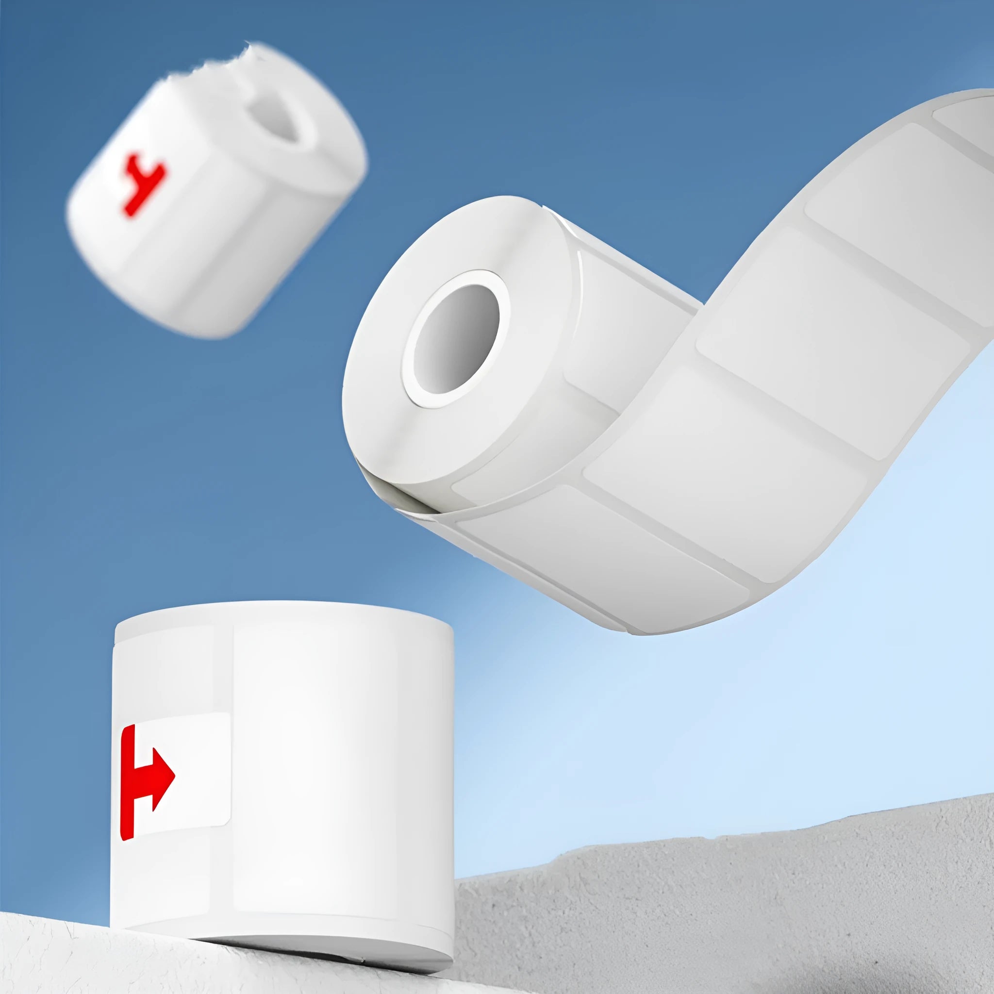 Roll of white thermosensitive paper labels for thermal printing, 40x40mm size