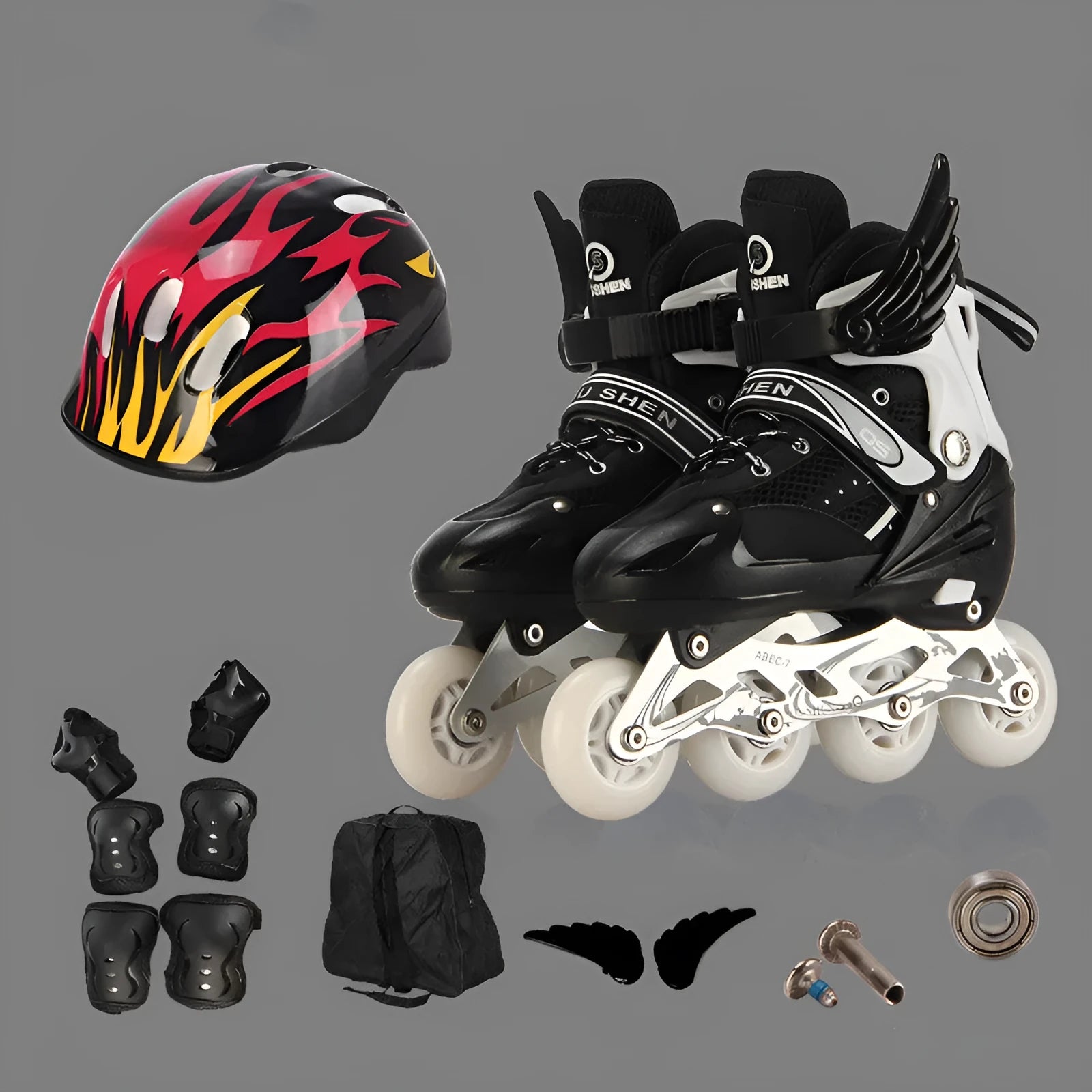 PU mesh adjustable children's roller skates with aluminium frame and protective gear