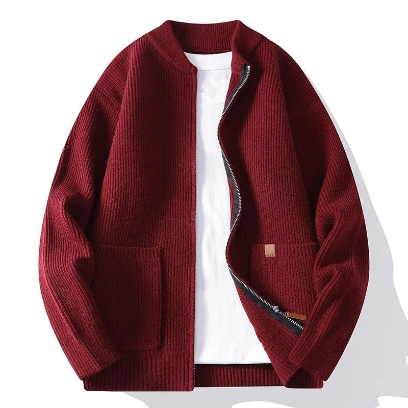 Men's striped sweater cardigan in chemical fibre blend available in multiple colours with Asian sizing