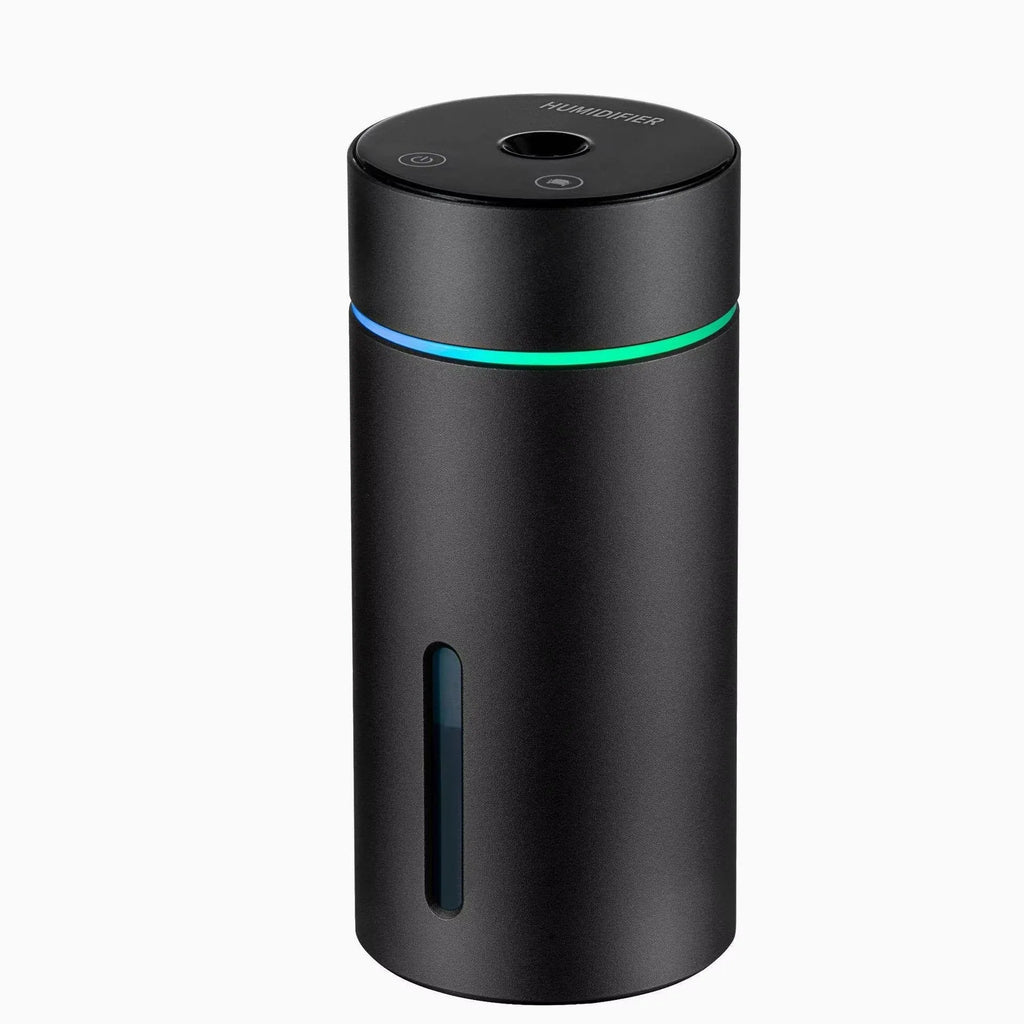 Black portable aluminium car humidifier and essential oil diffuser with USB cable