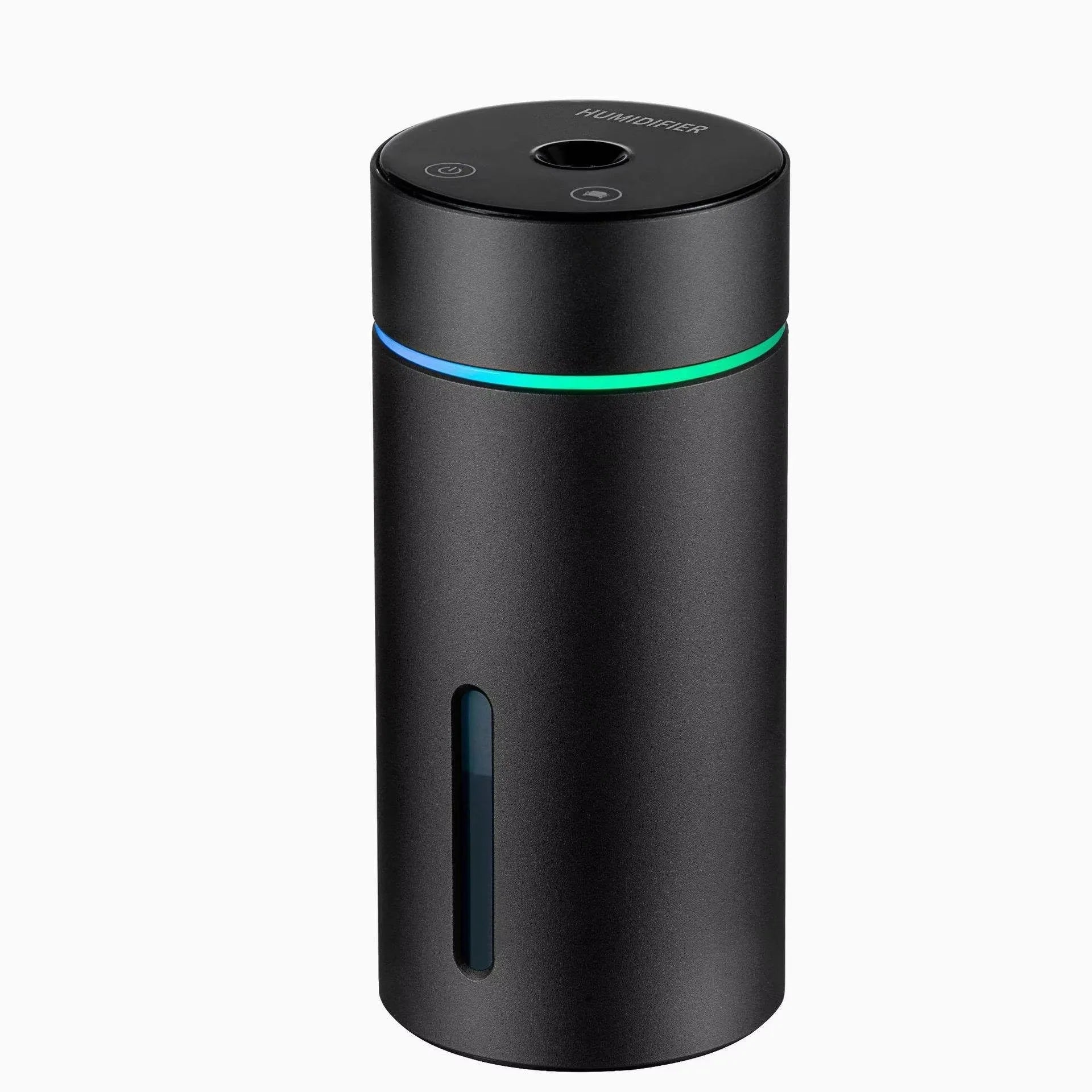 Black portable aluminium car humidifier and essential oil diffuser with USB cable