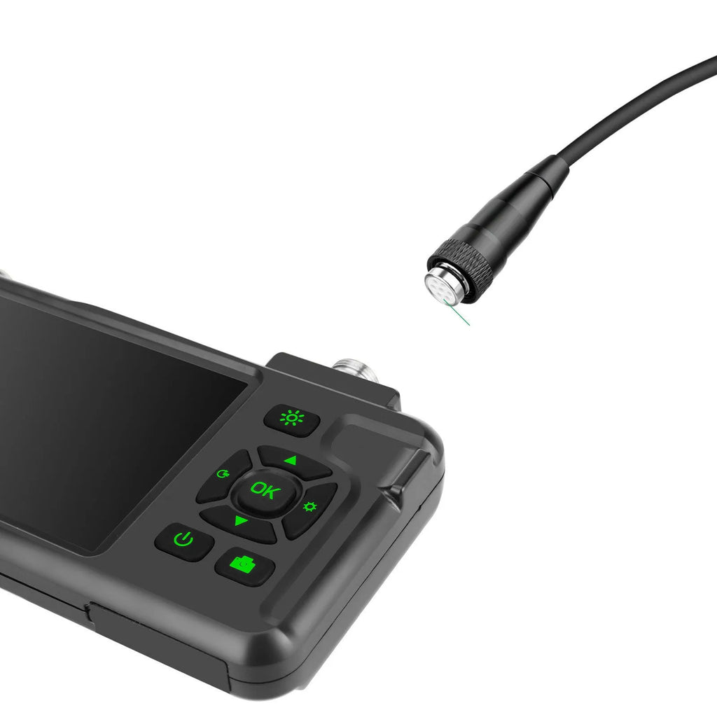 Handheld industrial endoscope with 4.5-inch colour screen and 1 metre inspection cable extended